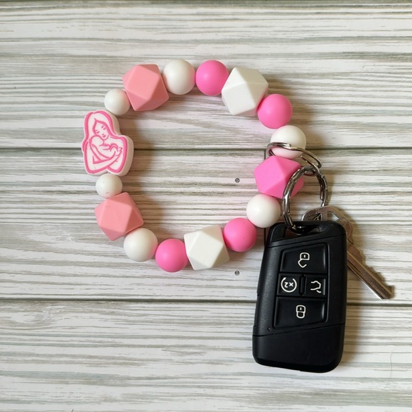 Pink Mom Holding Baby Keychain Wristlet - Picture 2 of 3